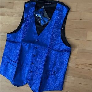 Men’s Holiday Vest Blue Glitter with Bow Tie NEW